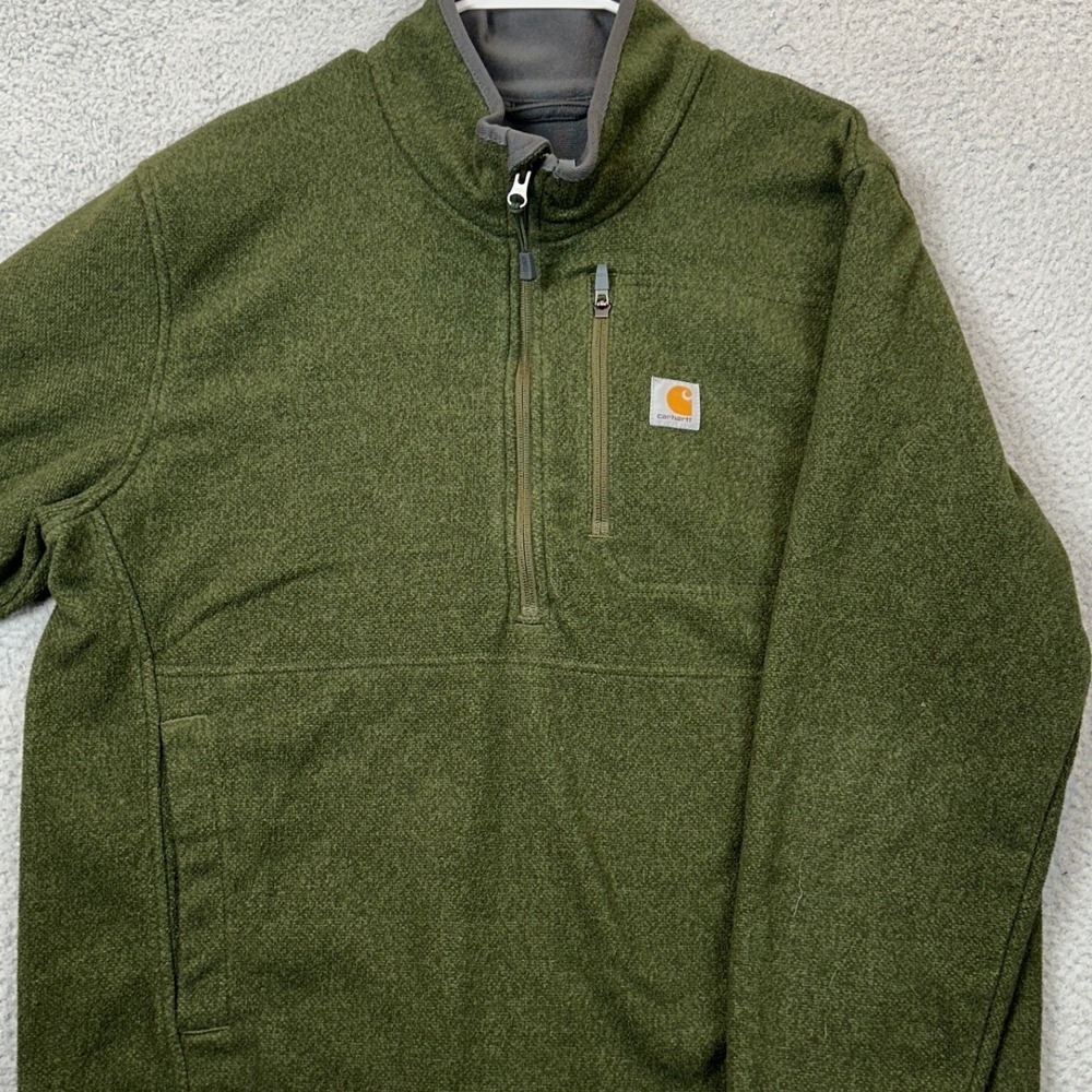 Carhartt Sweater Mens Large Green Half Zip Long Sleeve Pocket Outdoor Hiking EUC